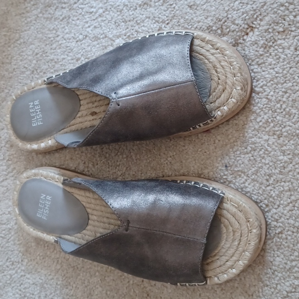 Eileen Fisher Milly Espadrille Flat Pewter Sandals Metallic
